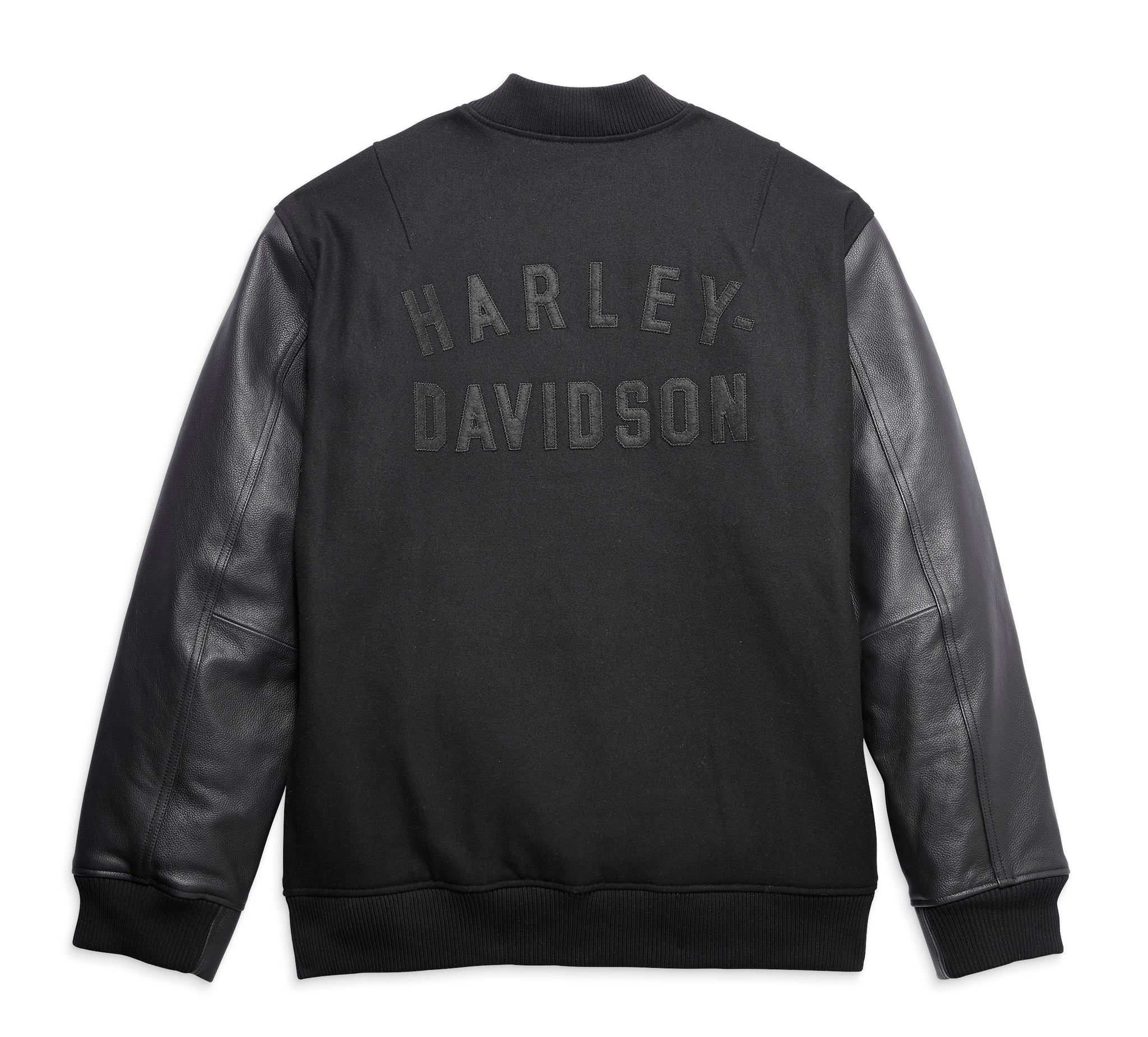 Harley Davidson Mens Varsity Jacket Black Leather Sleeves