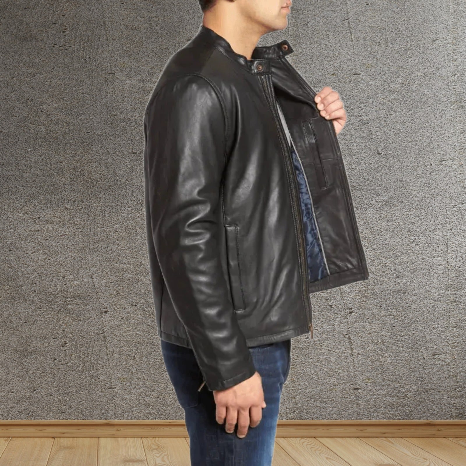 Mens Black Casual Leather Jacket